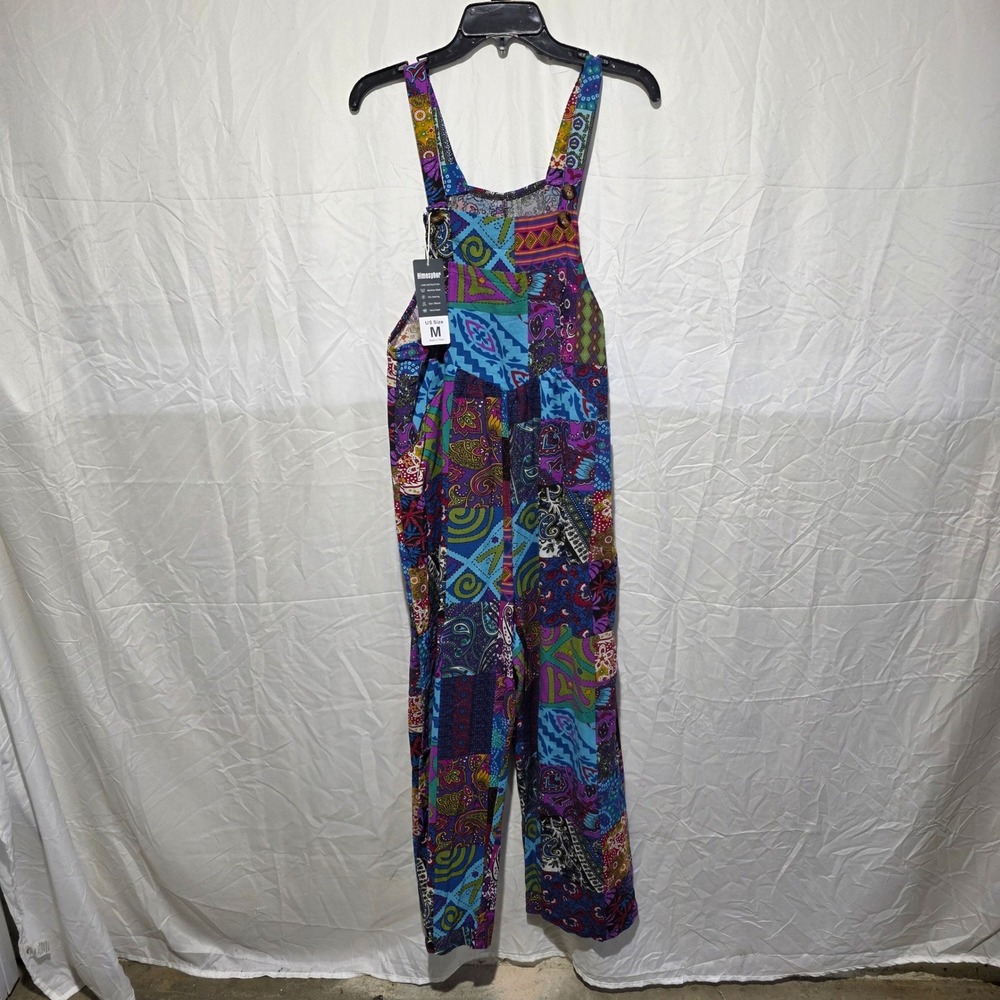 Himosyber Womens Patchwork Boho Overalls Multi Color Paisley Print Size M NEW